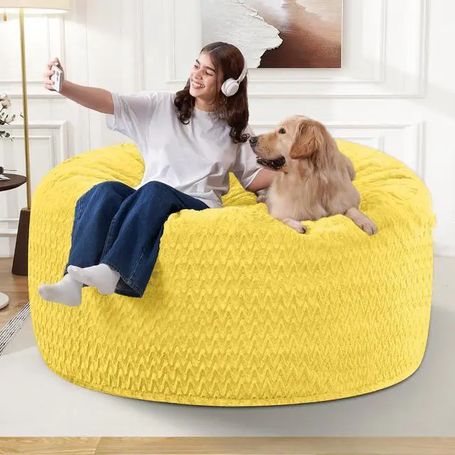 Alt view image 7 of 7 - 3FT Bean Bag Chair,Giant Bean Bag Chairs for Adults,Big Bean Bags with Memory Foam Filled, Large Beanbag Chairs with Chevron Plush Cover-Yellow