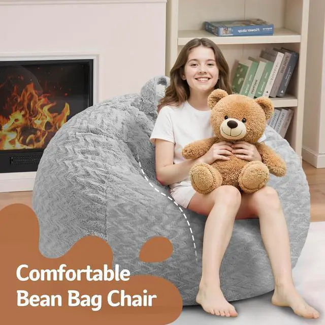 Alt view image 5 of 7 - 2FT Bean Bag Chair,Giant Bean Bag Chairs for Adults,Big Bean Bags with Memory Foam Filled, Large Beanbag Chairs with Chevron Plush Cover-Light Grey