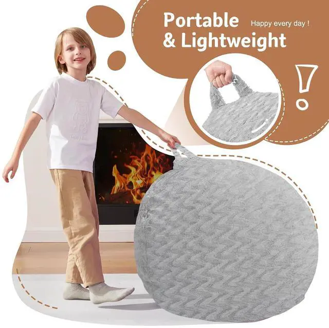 Alt view image 4 of 7 - 2FT Bean Bag Chair,Giant Bean Bag Chairs for Adults,Big Bean Bags with Memory Foam Filled, Large Beanbag Chairs with Chevron Plush Cover-Light Grey
