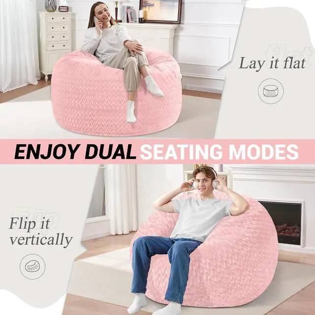 Alt view image 2 of 6 - 3FT Bean Bag Chair,Giant Bean Bag Chairs for Adults,Big Bean Bags with Memory Foam Filled, Large Beanbag Chairs with Chevron Plush Cover-Soft Pink
