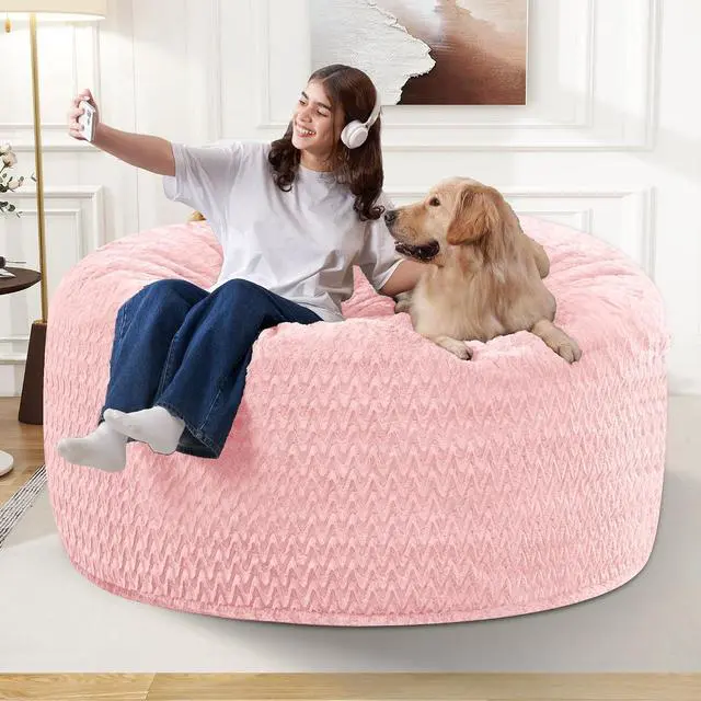 Alt view image 4 of 6 - 3FT Bean Bag Chair,Giant Bean Bag Chairs for Adults,Big Bean Bags with Memory Foam Filled, Large Beanbag Chairs with Chevron Plush Cover-Soft Pink