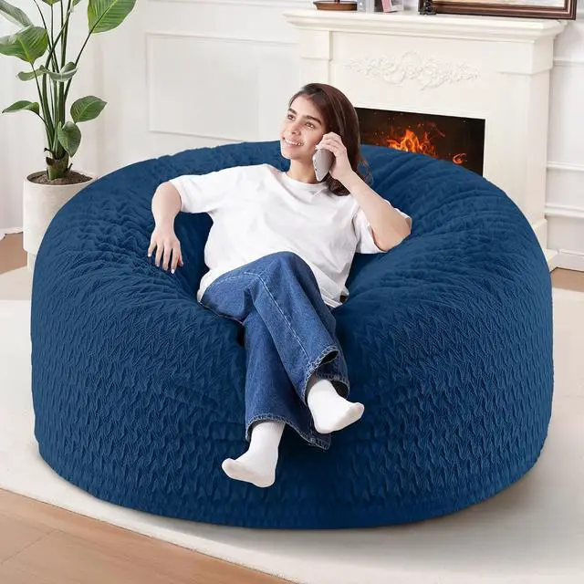 Main image of 4FT Bean Bag Chair,Giant Bean Bag Chairs for Adults,Big Bean Bags with Memory Foam Filled, Large Beanbag Chairs with Chevron Plush Cover-Blue