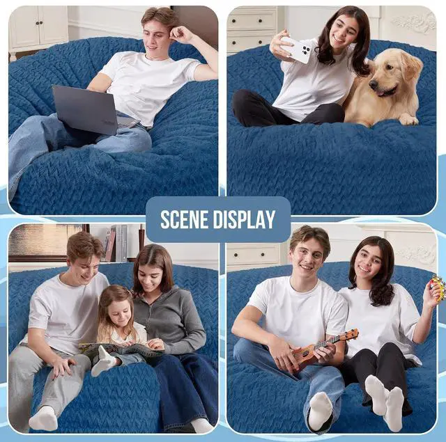 Alt view image 4 of 7 - 6FT Bean Bag Chair,Giant Bean Bag Chairs for Adults,Big Bean Bags with Memory Foam Filled, Large Beanbag Chairs with Chevron Plush Cover-Blue