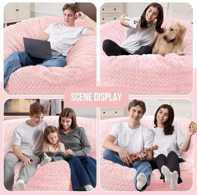 Alt view image 3 of 6 - 3FT Bean Bag Chair,Giant Bean Bag Chairs for Adults,Big Bean Bags with Memory Foam Filled, Large Beanbag Chairs with Chevron Plush Cover-Soft Pink