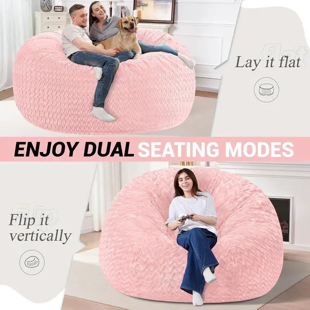 Alt view image 2 of 7 - 6FT Bean Bag Chair,Giant Bean Bag Chairs for Adults,Big Bean Bags with Memory Foam Filled, Large Beanbag Chairs with Chevron Plush Cover-Soft Pink
