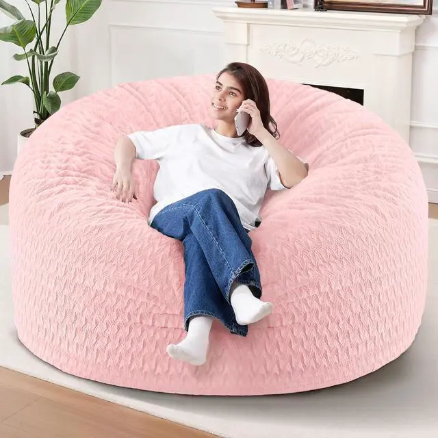 Main image of 6FT Bean Bag Chair,Giant Bean Bag Chairs for Adults,Big Bean Bags with Memory Foam Filled, Large Beanbag Chairs with Chevron Plush Cover-Soft Pink