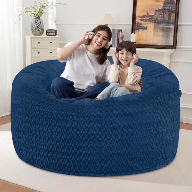 Alt view image 7 of 7 - 4FT Bean Bag Chair,Giant Bean Bag Chairs for Adults,Big Bean Bags with Memory Foam Filled, Large Beanbag Chairs with Chevron Plush Cover-Blue