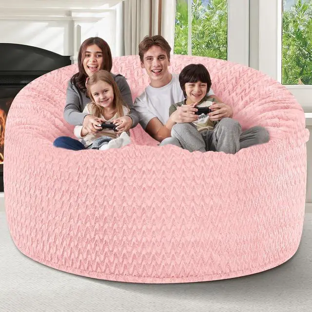 Alt view image 4 of 7 - 6FT Bean Bag Chair,Giant Bean Bag Chairs for Adults,Big Bean Bags with Memory Foam Filled, Large Beanbag Chairs with Chevron Plush Cover-Soft Pink