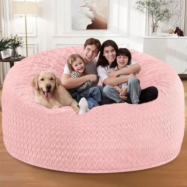 Alt view image 7 of 7 - 6FT Bean Bag Chair,Giant Bean Bag Chairs for Adults,Big Bean Bags with Memory Foam Filled, Large Beanbag Chairs with Chevron Plush Cover-Soft Pink
