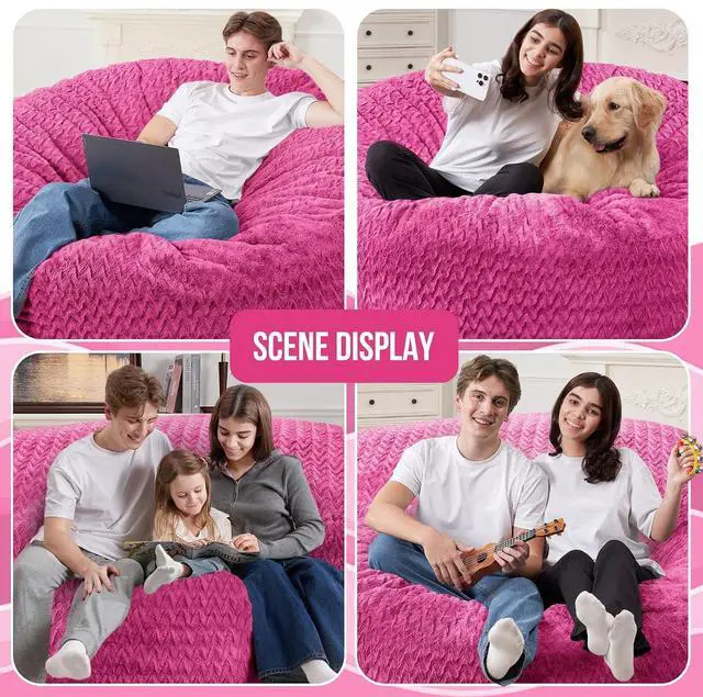 Alt view image 3 of 7 - 5FT Bean Bag Chair,Giant Bean Bag Chairs for Adults,Big Bean Bags with Memory Foam Filled, Large Beanbag Chairs with Chevron Plush Cover-Pink