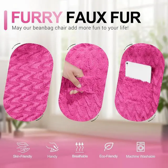 Alt view image 6 of 7 - 5FT Bean Bag Chair,Giant Bean Bag Chairs for Adults,Big Bean Bags with Memory Foam Filled, Large Beanbag Chairs with Chevron Plush Cover-Pink