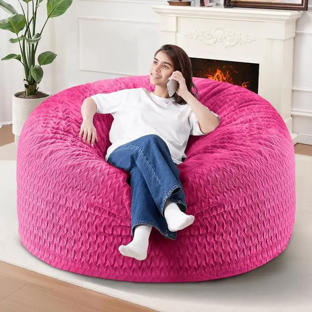 Main image of 4FT Bean Bag Chair,Giant Bean Bag Chairs for Adults,Big Bean Bags with Memory Foam Filled, Large Beanbag Chairs with Chevron Plush Cover-Pink