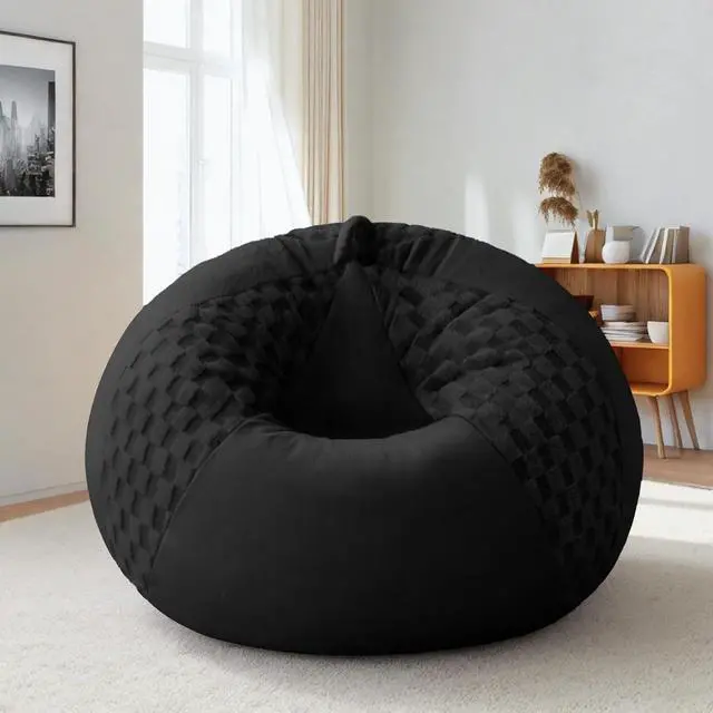 Alt view image 3 of 7 - 2FT Bean Bag Chair Teardrop Beanbag Chair with Memory Foam Filled Soft Checkboard Leaf alongside Plush Bean Bag Sofa with Removable Cover for Living Room,Bedroom-Checkboard Black