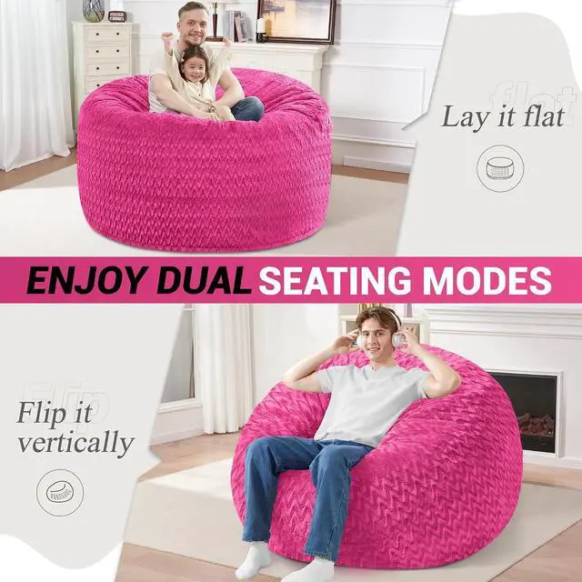 Alt view image 2 of 7 - 4FT Bean Bag Chair,Giant Bean Bag Chairs for Adults,Big Bean Bags with Memory Foam Filled, Large Beanbag Chairs with Chevron Plush Cover-Pink