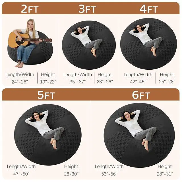 Alt view image 2 of 7 - 2FT Bean Bag Chair Teardrop Beanbag Chair with Memory Foam Filled Soft Checkboard Leaf alongside Plush Bean Bag Sofa with Removable Cover for Living Room,Bedroom-Checkboard Black