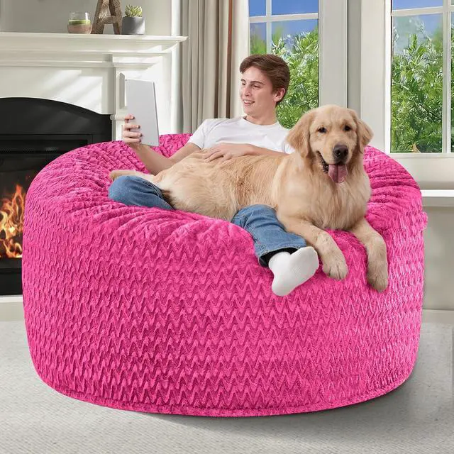Alt view image 4 of 7 - 4FT Bean Bag Chair,Giant Bean Bag Chairs for Adults,Big Bean Bags with Memory Foam Filled, Large Beanbag Chairs with Chevron Plush Cover-Pink