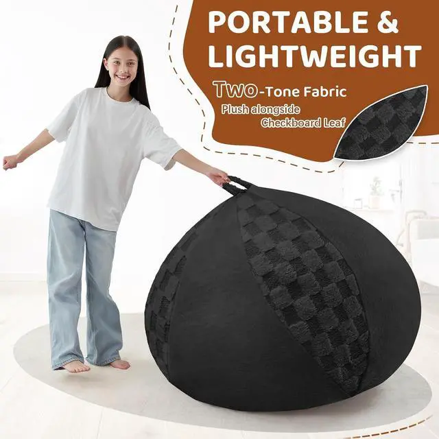 Alt view image 5 of 7 - 2FT Bean Bag Chair Teardrop Beanbag Chair with Memory Foam Filled Soft Checkboard Leaf alongside Plush Bean Bag Sofa with Removable Cover for Living Room,Bedroom-Checkboard Black