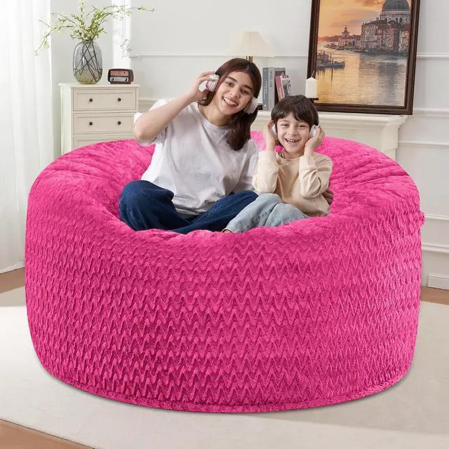 Alt view image 7 of 7 - 4FT Bean Bag Chair,Giant Bean Bag Chairs for Adults,Big Bean Bags with Memory Foam Filled, Large Beanbag Chairs with Chevron Plush Cover-Pink
