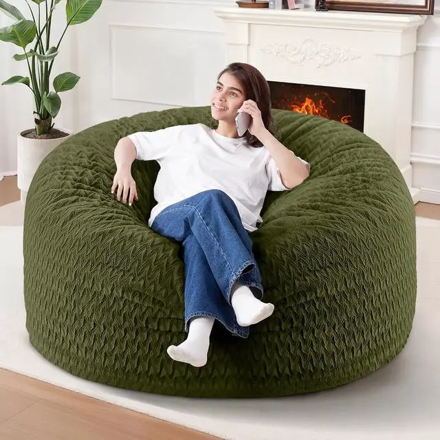 Main image of 4FT Bean Bag Chair,Giant Bean Bag Chairs for Adults,Big Bean Bags with Memory Foam Filled, Large Beanbag Chairs with Chevron Plush Cover-Green