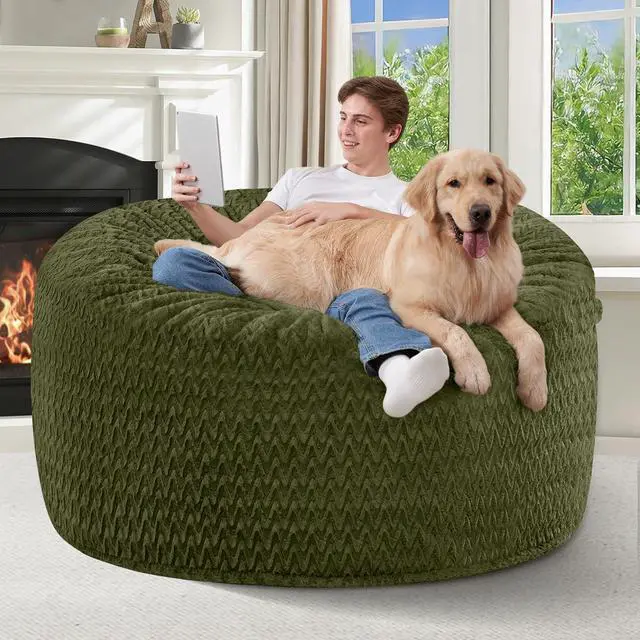 Alt view image 4 of 7 - 4FT Bean Bag Chair,Giant Bean Bag Chairs for Adults,Big Bean Bags with Memory Foam Filled, Large Beanbag Chairs with Chevron Plush Cover-Green