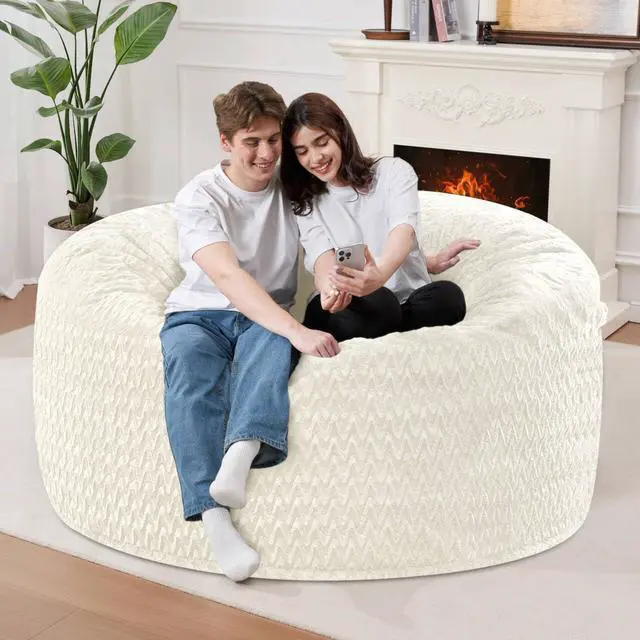 Alt view image 5 of 7 - 3FT Bean Bag Chair,Giant Bean Bag Chairs for Adults,Big Bean Bags with Memory Foam Filled, Large Beanbag Chairs with Chevron Plush Cover-White