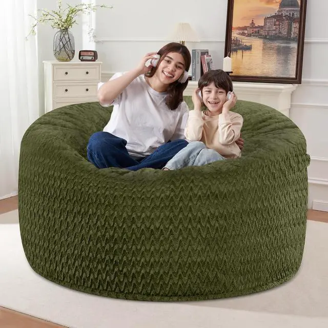Alt view image 7 of 7 - 4FT Bean Bag Chair,Giant Bean Bag Chairs for Adults,Big Bean Bags with Memory Foam Filled, Large Beanbag Chairs with Chevron Plush Cover-Green