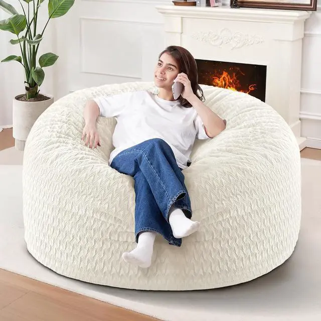 Main image of 3FT Bean Bag Chair,Giant Bean Bag Chairs for Adults,Big Bean Bags with Memory Foam Filled, Large Beanbag Chairs with Chevron Plush Cover-White