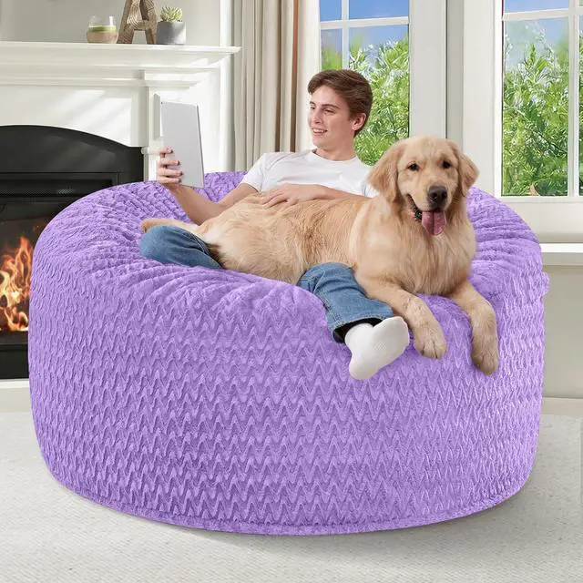 Alt view image 4 of 7 - 4FT Bean Bag Chair,Giant Bean Bag Chairs for Adults,Big Bean Bags with Memory Foam Filled, Large Beanbag Chairs with Chevron Plush Cover-Purple