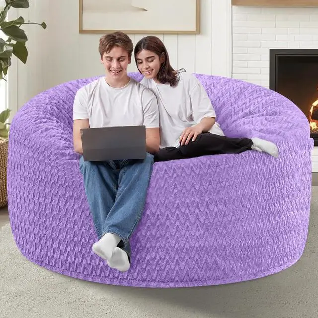 Alt view image 7 of 7 - 4FT Bean Bag Chair,Giant Bean Bag Chairs for Adults,Big Bean Bags with Memory Foam Filled, Large Beanbag Chairs with Chevron Plush Cover-Purple
