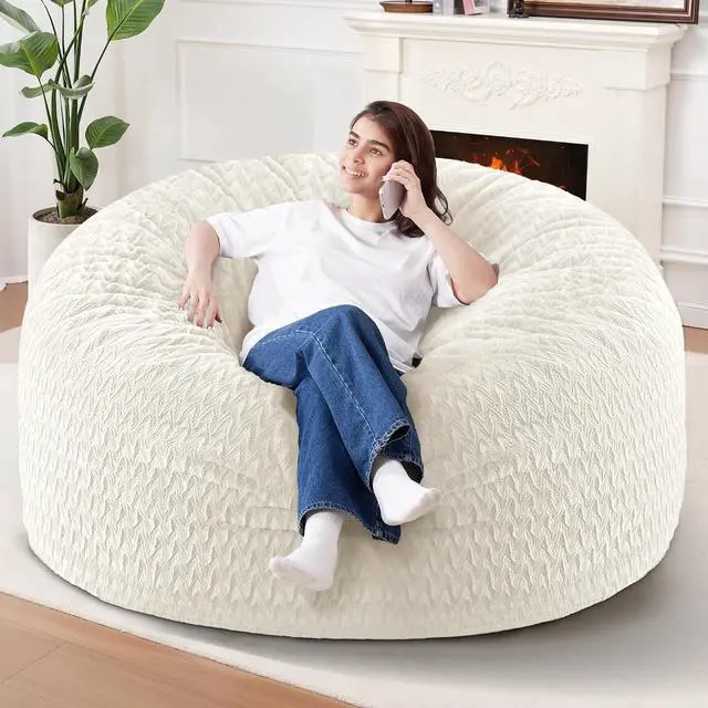 Main image of 5FT Bean Bag Chair,Giant Bean Bag Chairs for Adults,Big Bean Bags with Memory Foam Filled, Large Beanbag Chairs with Chevron Plush Cover-White