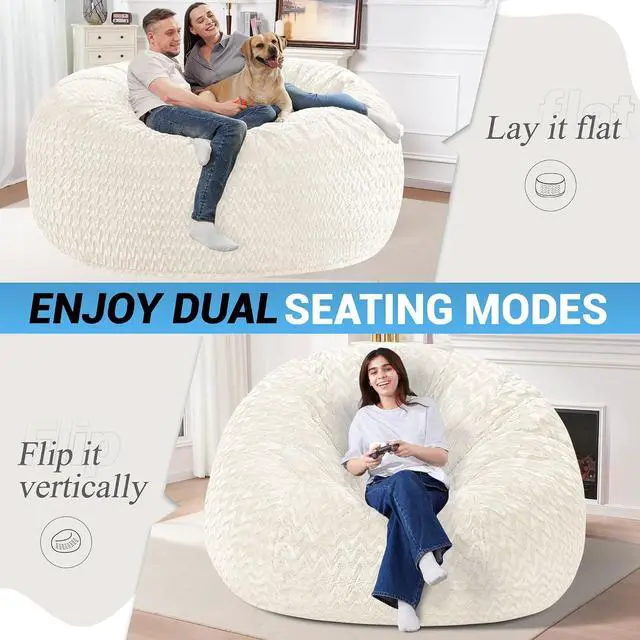 Alt view image 4 of 7 - 6FT Bean Bag Chair,Giant Bean Bag Chairs for Adults,Big Bean Bags with Memory Foam Filled, Large Beanbag Chairs with Chevron Plush Cover-White
