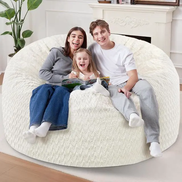 Alt view image 3 of 7 - 5FT Bean Bag Chair,Giant Bean Bag Chairs for Adults,Big Bean Bags with Memory Foam Filled, Large Beanbag Chairs with Chevron Plush Cover-White