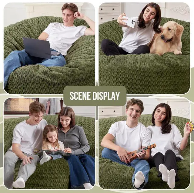 Alt view image 3 of 6 - 6FT Bean Bag Chair,Giant Bean Bag Chairs for Adults,Big Bean Bags with Memory Foam Filled, Large Beanbag Chairs with Chevron Plush Cover-Green