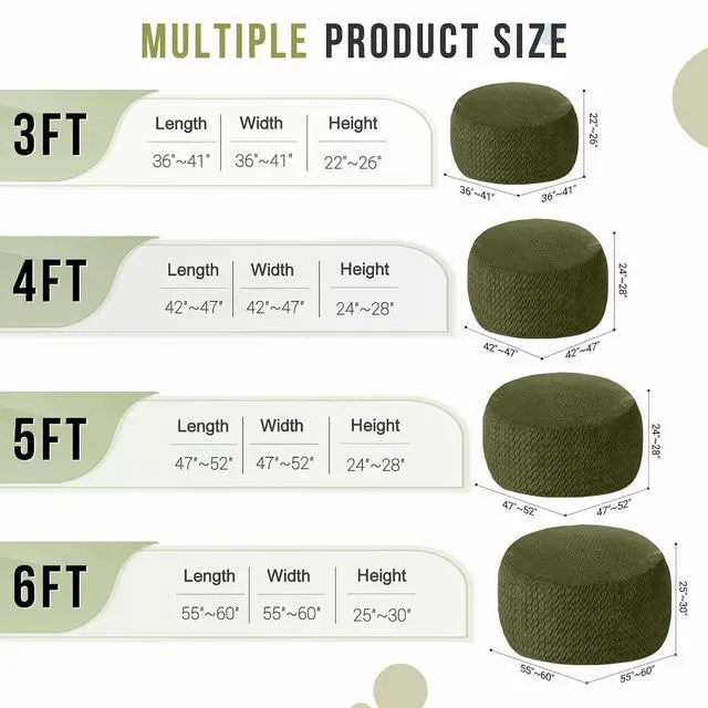 Alt view image 5 of 6 - 6FT Bean Bag Chair,Giant Bean Bag Chairs for Adults,Big Bean Bags with Memory Foam Filled, Large Beanbag Chairs with Chevron Plush Cover-Green