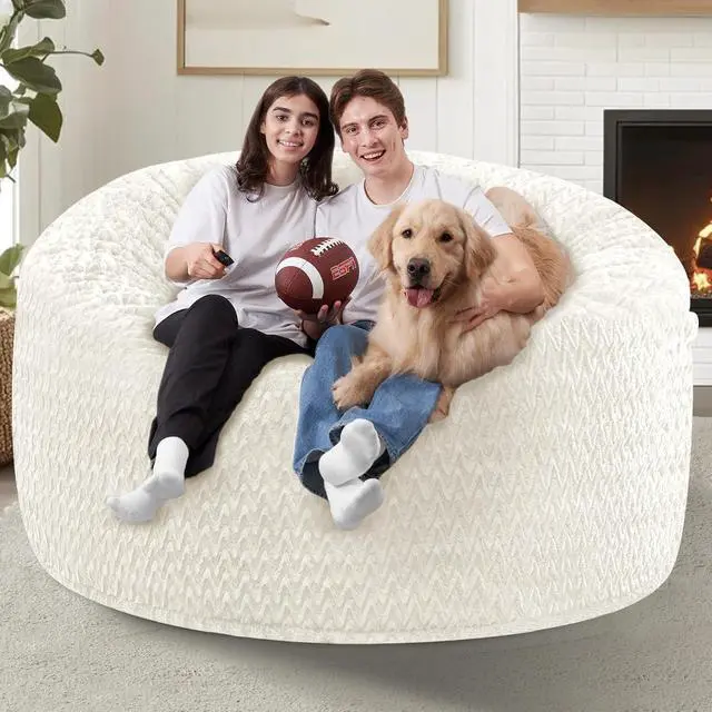 Alt view image 5 of 7 - 5FT Bean Bag Chair,Giant Bean Bag Chairs for Adults,Big Bean Bags with Memory Foam Filled, Large Beanbag Chairs with Chevron Plush Cover-White