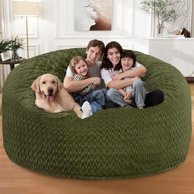 Alt view image 4 of 6 - 6FT Bean Bag Chair,Giant Bean Bag Chairs for Adults,Big Bean Bags with Memory Foam Filled, Large Beanbag Chairs with Chevron Plush Cover-Green
