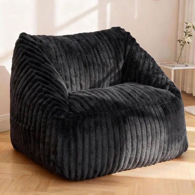 Main image of Bean Bag Chair, Giant Bean Bag Chairs for Adults and Kids, Bean Bag Sofa, Lazy Floor Sofa, Faux Fur Beanbag Chair with Armrests for Living Room Bedroom (Black)