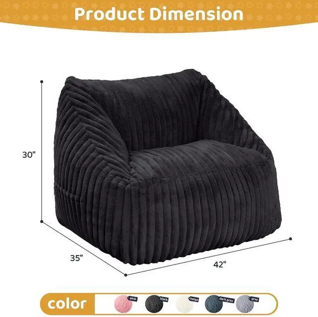 Alt view image 2 of 7 - Bean Bag Chair, Giant Bean Bag Chairs for Adults and Kids, Bean Bag Sofa, Lazy Floor Sofa, Faux Fur Beanbag Chair with Armrests for Living Room Bedroom (Black)