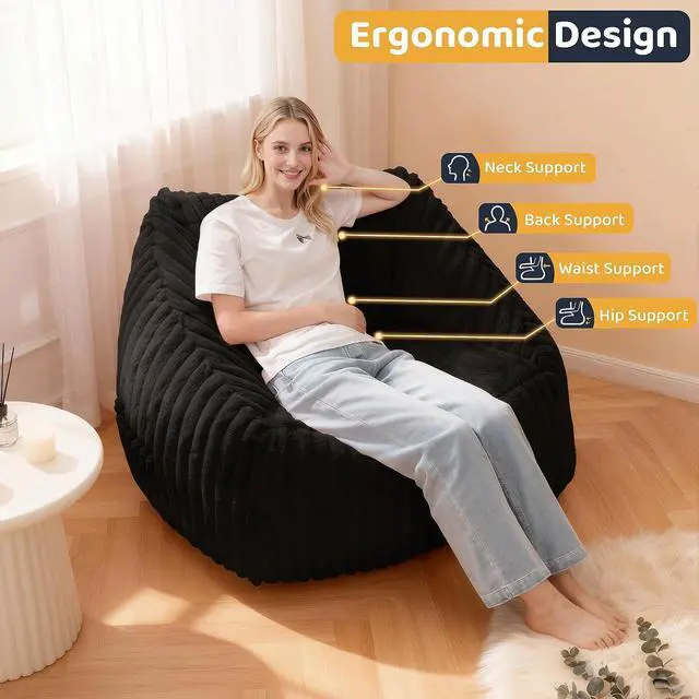 Alt view image 4 of 7 - Bean Bag Chair, Giant Bean Bag Chairs for Adults and Kids, Bean Bag Sofa, Lazy Floor Sofa, Faux Fur Beanbag Chair with Armrests for Living Room Bedroom (Black)