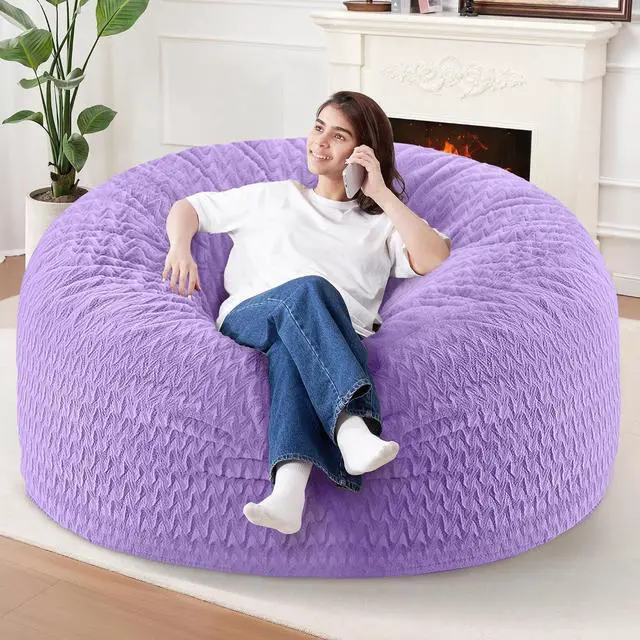 Main image of 5FT Bean Bag Chair,Giant Bean Bag Chairs for Adults,Big Bean Bags with Memory Foam Filled, Large Beanbag Chairs with Chevron Plush Cover-Purple