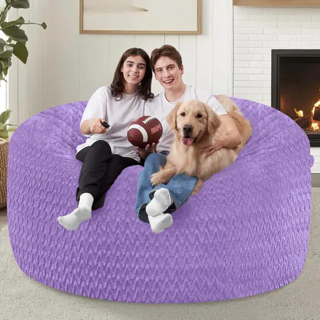 Alt view image 4 of 7 - 5FT Bean Bag Chair,Giant Bean Bag Chairs for Adults,Big Bean Bags with Memory Foam Filled, Large Beanbag Chairs with Chevron Plush Cover-Purple