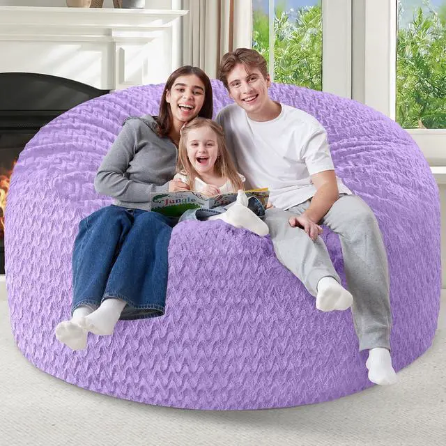 Alt view image 7 of 7 - 5FT Bean Bag Chair,Giant Bean Bag Chairs for Adults,Big Bean Bags with Memory Foam Filled, Large Beanbag Chairs with Chevron Plush Cover-Purple