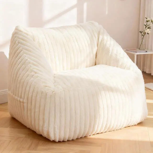 Main image of Bean Bag Chair, Giant Bean Bag Chairs for Adults and Kids, Bean Bag Sofa, Lazy Floor Sofa, Faux Fur Beanbag Chair with Armrests for Living Room Bedroom (Beige)