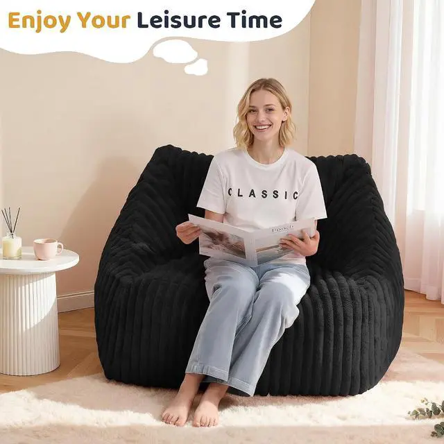 Alt view image 7 of 7 - Bean Bag Chair, Giant Bean Bag Chairs for Adults and Kids, Bean Bag Sofa, Lazy Floor Sofa, Faux Fur Beanbag Chair with Armrests for Living Room Bedroom (Black)