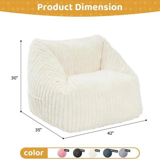 Alt view image 2 of 7 - Bean Bag Chair, Giant Bean Bag Chairs for Adults and Kids, Bean Bag Sofa, Lazy Floor Sofa, Faux Fur Beanbag Chair with Armrests for Living Room Bedroom (Beige)