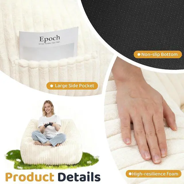 Alt view image 3 of 7 - Bean Bag Chair, Giant Bean Bag Chairs for Adults and Kids, Bean Bag Sofa, Lazy Floor Sofa, Faux Fur Beanbag Chair with Armrests for Living Room Bedroom (Beige)