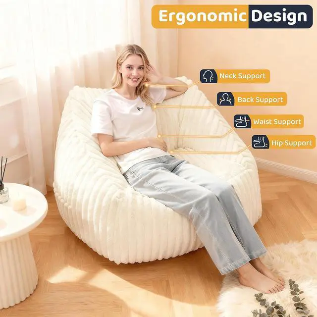 Alt view image 4 of 7 - Bean Bag Chair, Giant Bean Bag Chairs for Adults and Kids, Bean Bag Sofa, Lazy Floor Sofa, Faux Fur Beanbag Chair with Armrests for Living Room Bedroom (Beige)