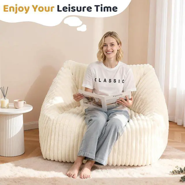 Alt view image 7 of 7 - Bean Bag Chair, Giant Bean Bag Chairs for Adults and Kids, Bean Bag Sofa, Lazy Floor Sofa, Faux Fur Beanbag Chair with Armrests for Living Room Bedroom (Beige)