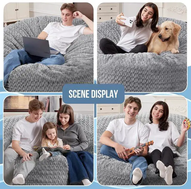 Alt view image 5 of 7 - 3FT Bean Bag Chair,Giant Bean Bag Chairs for Adults,Big Bean Bags with Memory Foam Filled, Large Beanbag Chairs with Chevron Plush Cover-Grey
