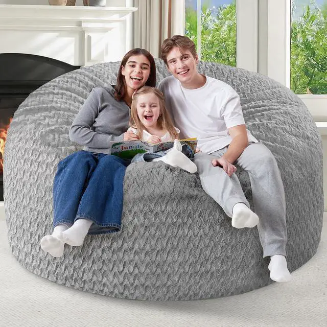 Alt view image 5 of 7 - 5FT Bean Bag Chair,Giant Bean Bag Chairs for Adults,Big Bean Bags with Memory Foam Filled, Large Beanbag Chairs with Chevron Plush Cover-Grey